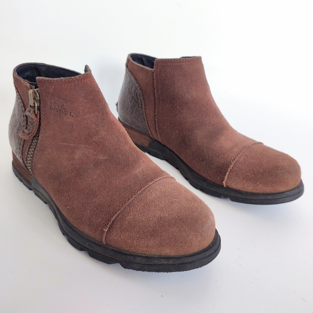 Sorel Major Low Casual Booties Suede & Croc Embossed Leather  Ankle Boots Size 7
